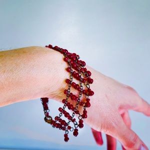 Vintage purchased 1960’s, Amazing Dangly Red Glass Beaded Gypsy Bracelet🌹